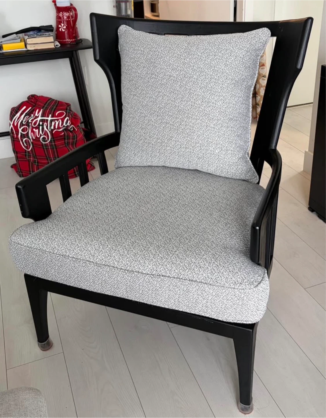 Black Accent Chair with Grey Upholstery