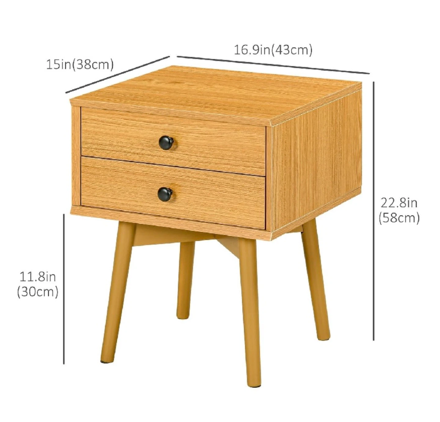 HOMCOM Wood Grain Nightstand with 2 Drawers - photo 3