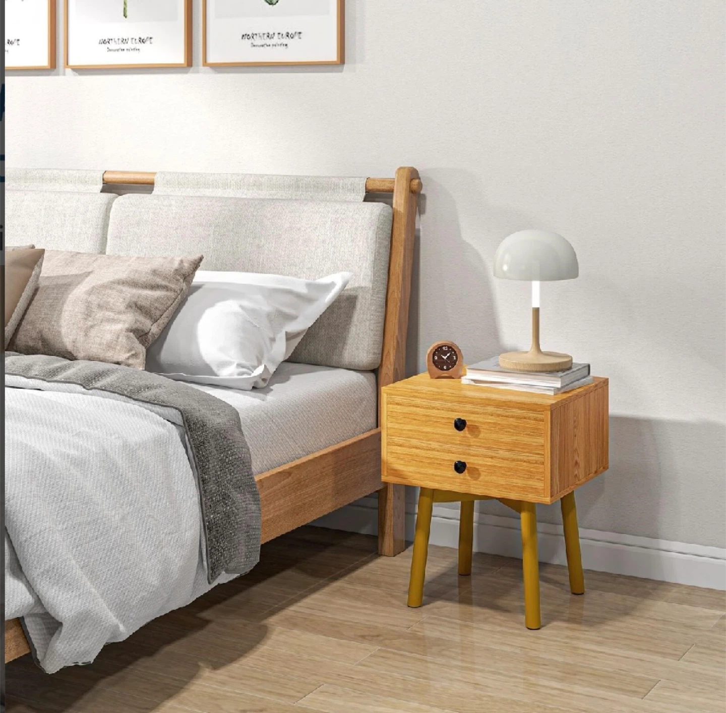 HOMCOM Wood Grain Nightstand with 2 Drawers