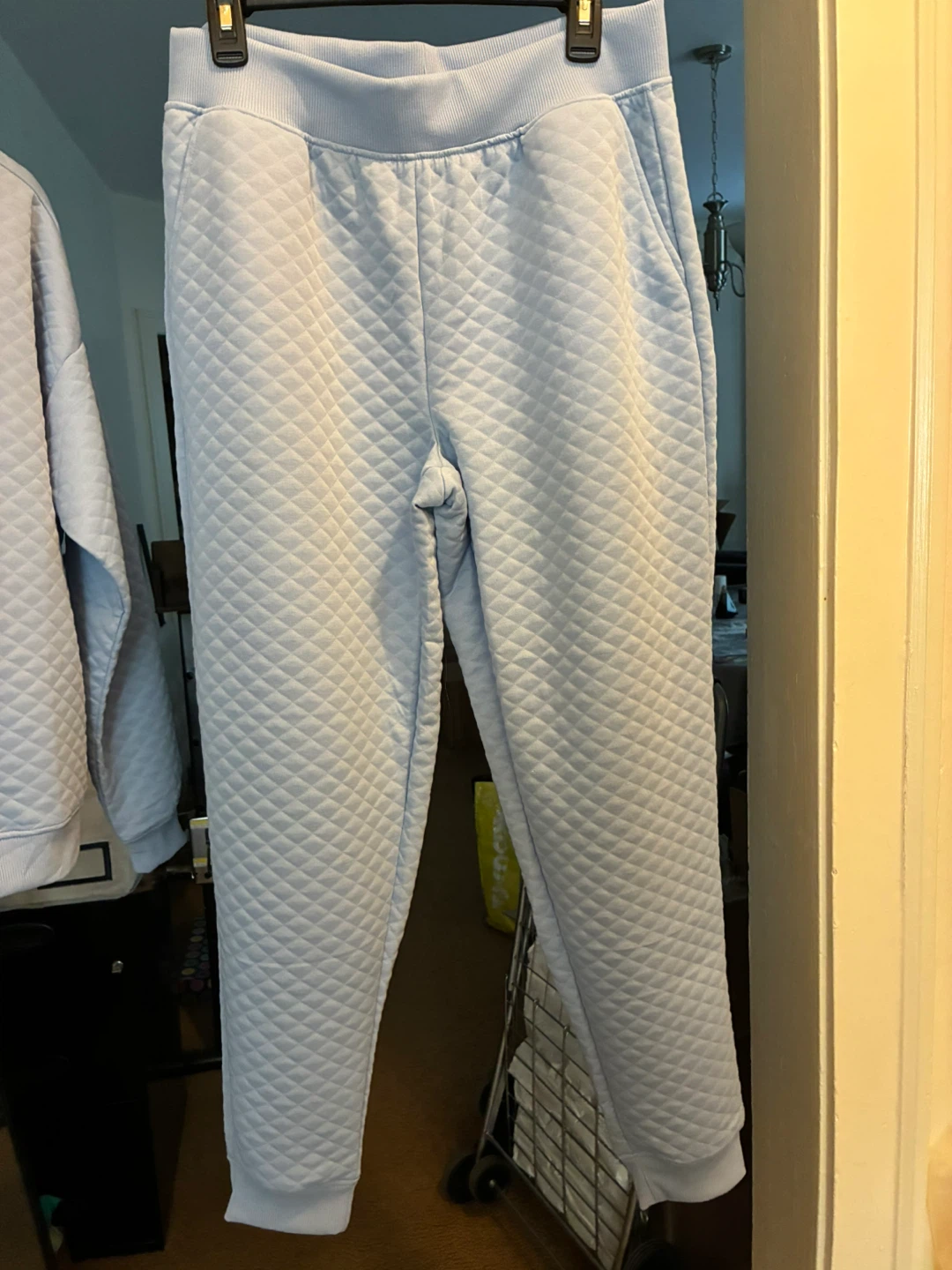 Quilted V-Neck Sweatshirt and Jogger Pants Set - Blue - Medium - photo 3