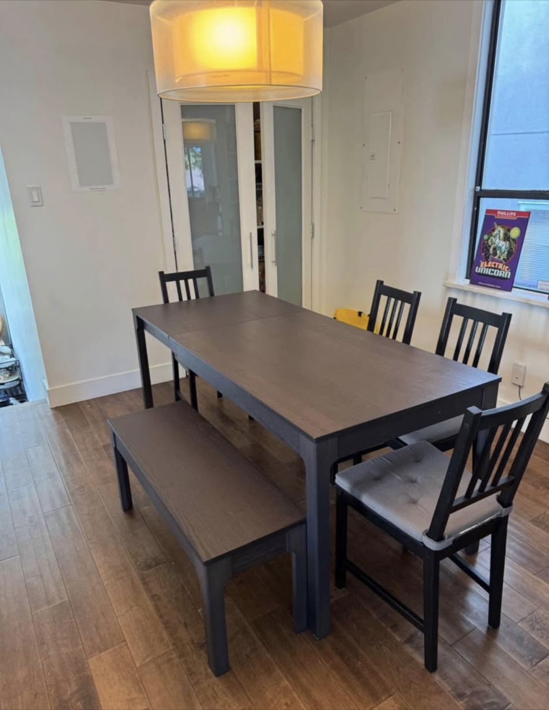 Can deliver—Ikea extendable table with 4 chairs and a bench.
