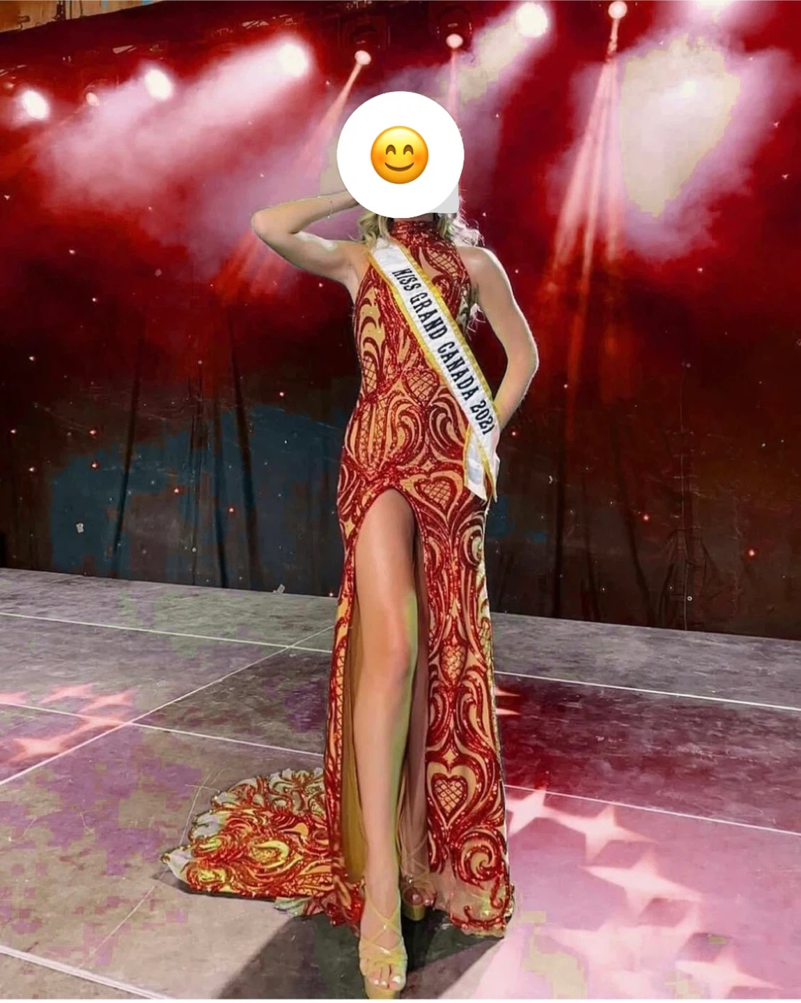 Red Sequin Embellished Evening Gown - Size M