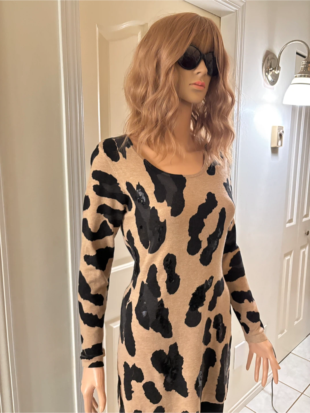 🖤 🤎 Women’s Black & Tan Long Sleeve Mini Dress - Size PM