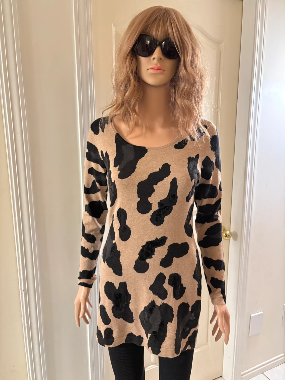 🖤 🤎 Women’s Black & Tan Long Sleeve Mini Dress - Size PM - photo 4