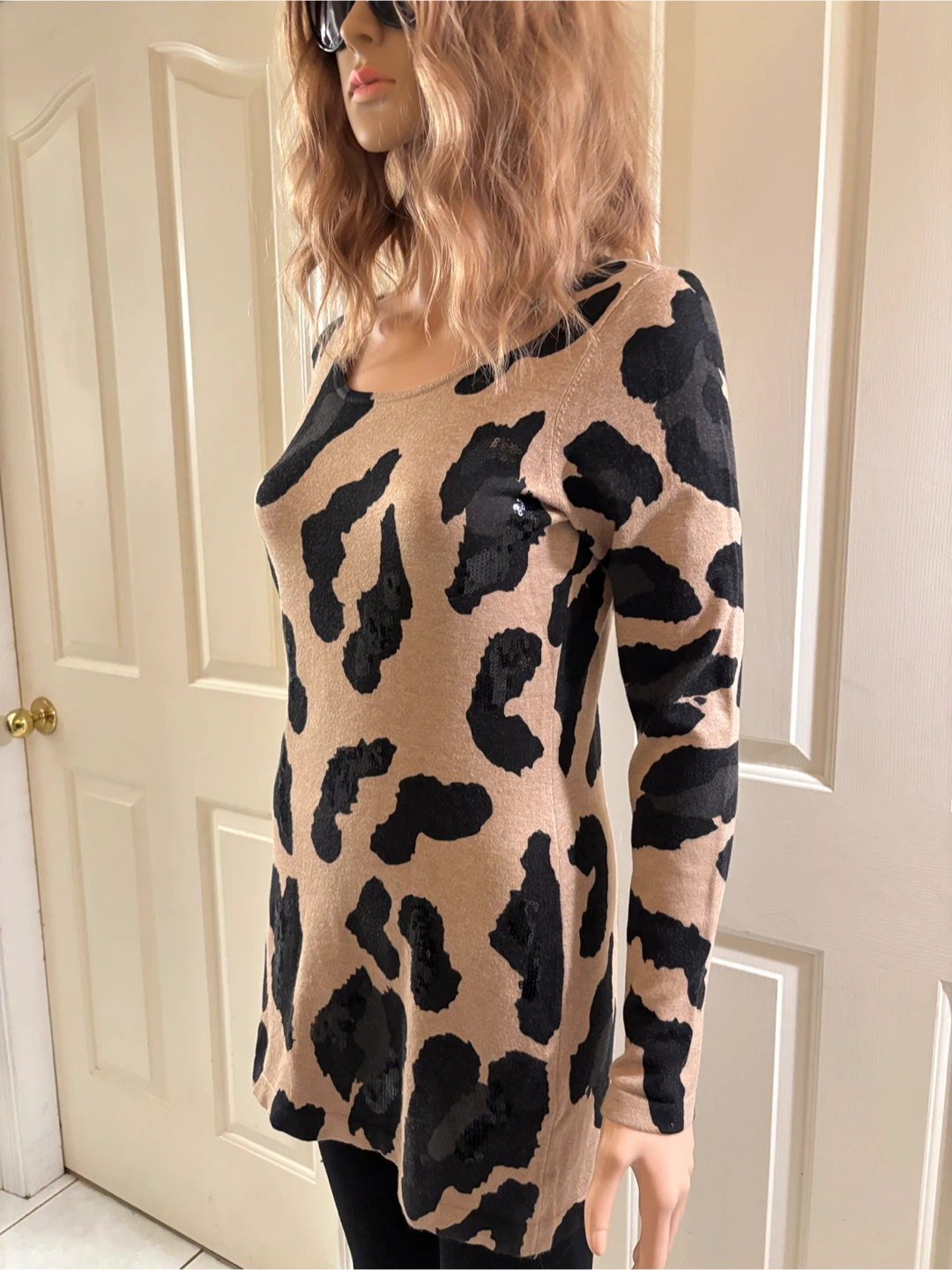 🖤 🤎 Women’s Black & Tan Long Sleeve Mini Dress - Size PM - photo 2