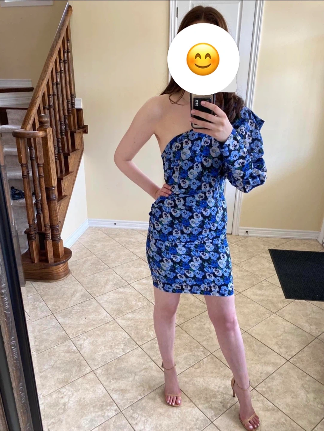Blue Floral One-Shoulder Mini Dress