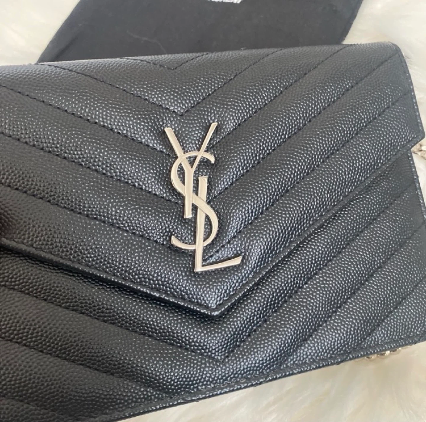 Yves Saint Laurent Black Quilted Chain Wallet