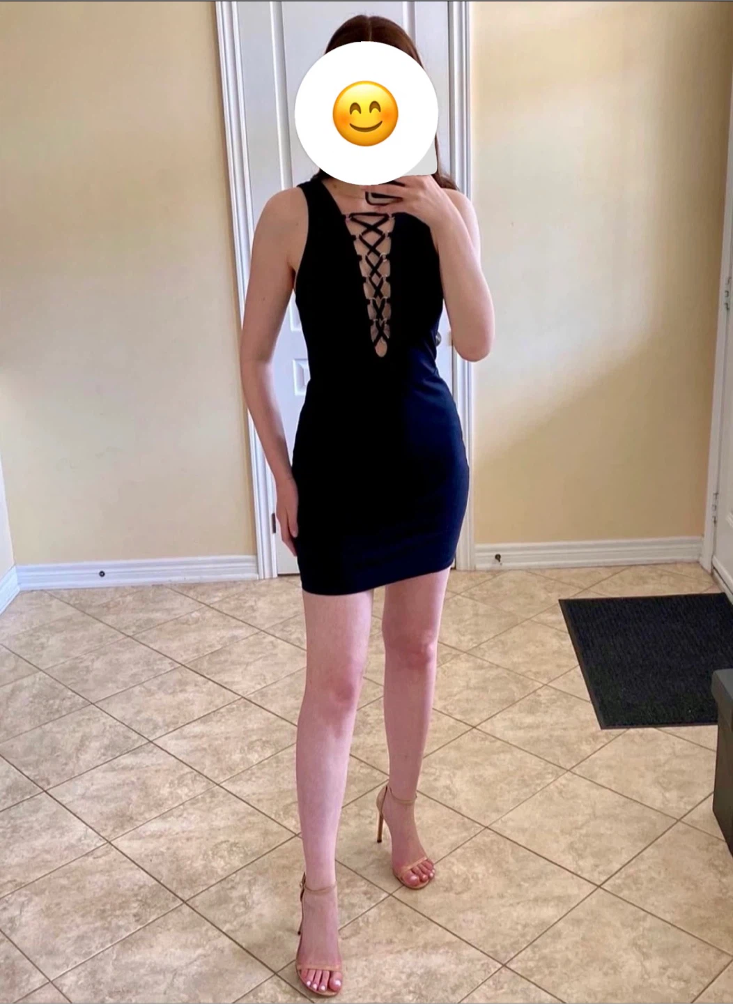 Guess Black Lace-Up V-Neck Mini Dress