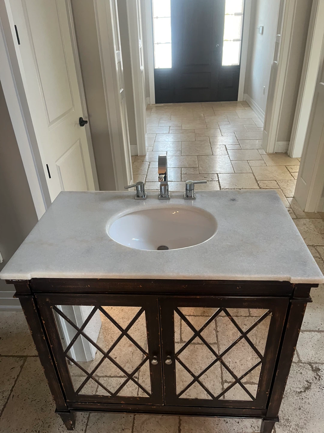 Marble Top Vanity with Mirrored Cabinet and Faucet - photo 4