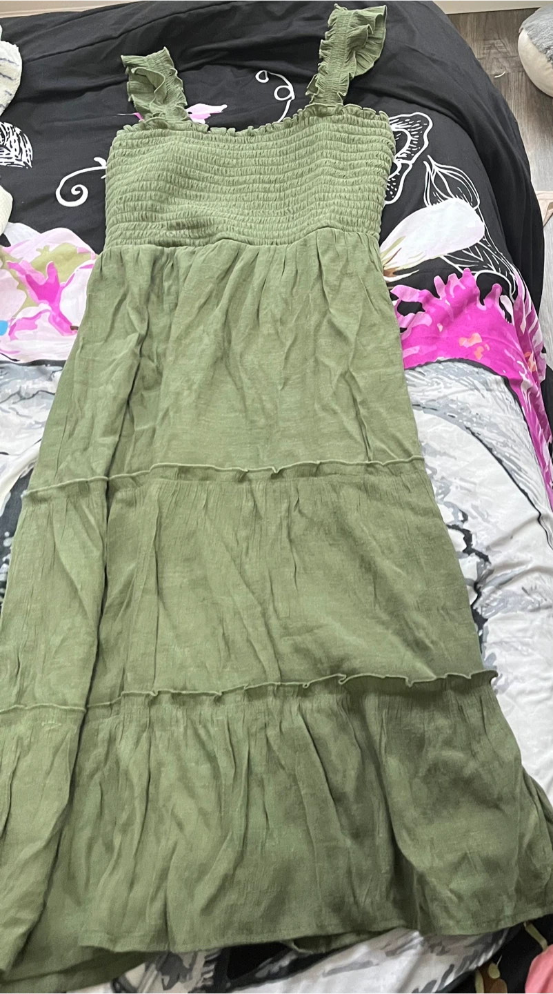 Olive Green Smocked Tiered Maxi Dress