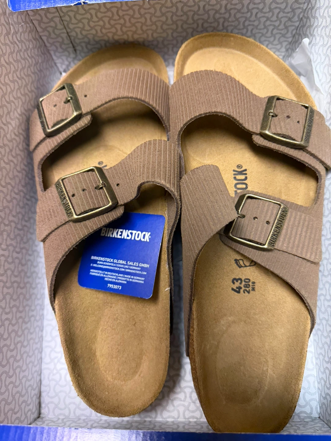 Birkenstock Arizona Corduroy Suede Dark Tea Sandals Size 43