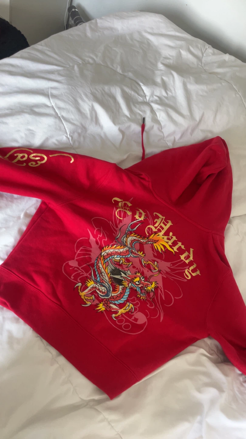 Ed Hardy Red Hoodie with Dragon Graphic