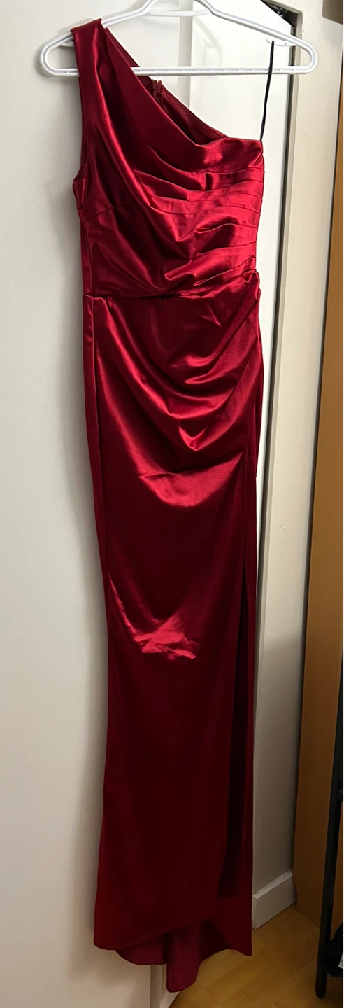 ADYCE Red One-Shoulder Ruched Gown - Size S - photo 2
