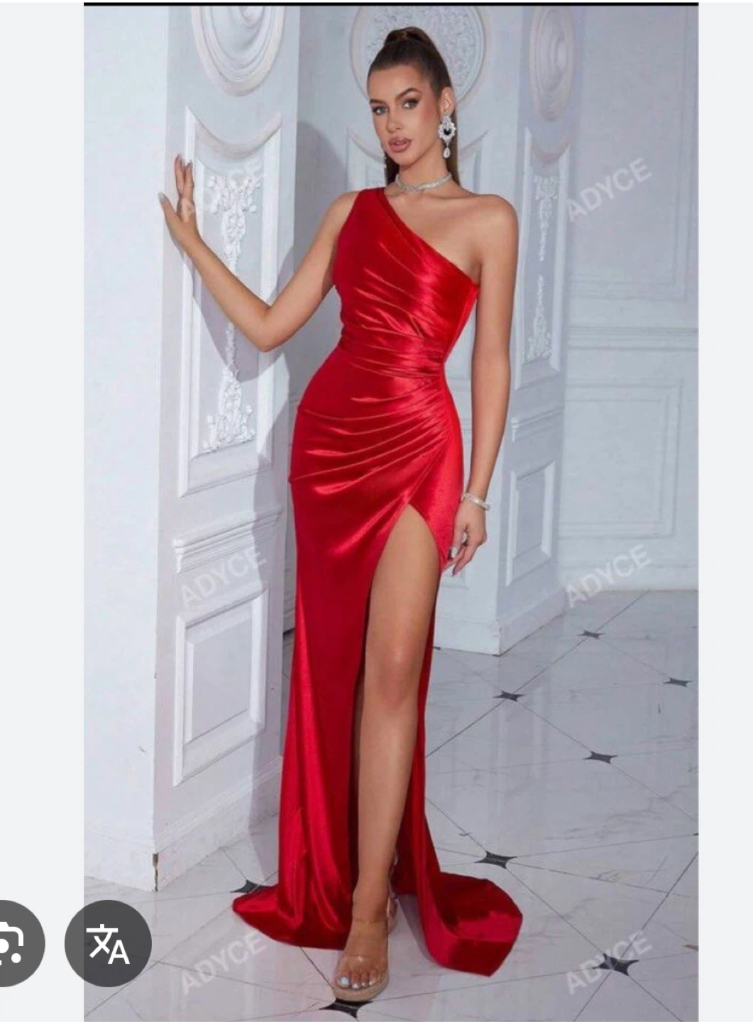 ADYCE Red One-Shoulder Ruched Gown - Size S