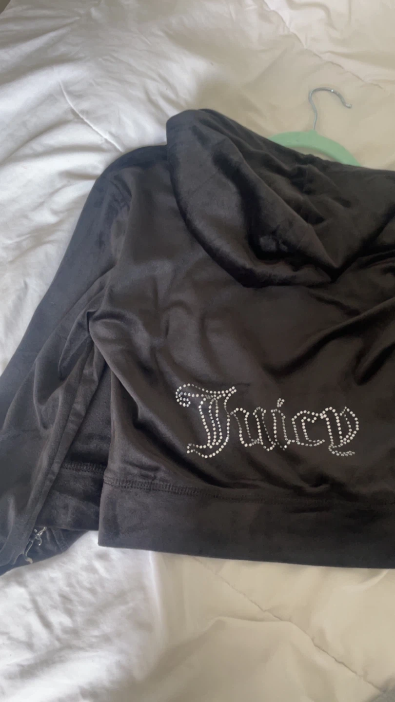 Juicy Couture Black Velour Hoodie with Rhinestones