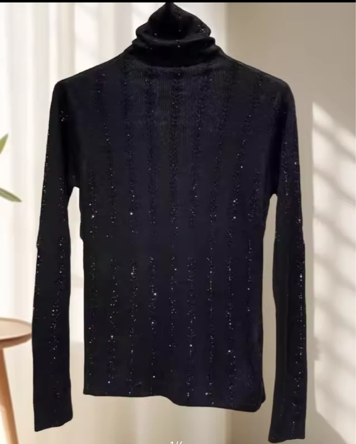 Black Long Sleeve Turtleneck with Sparkle Detail
