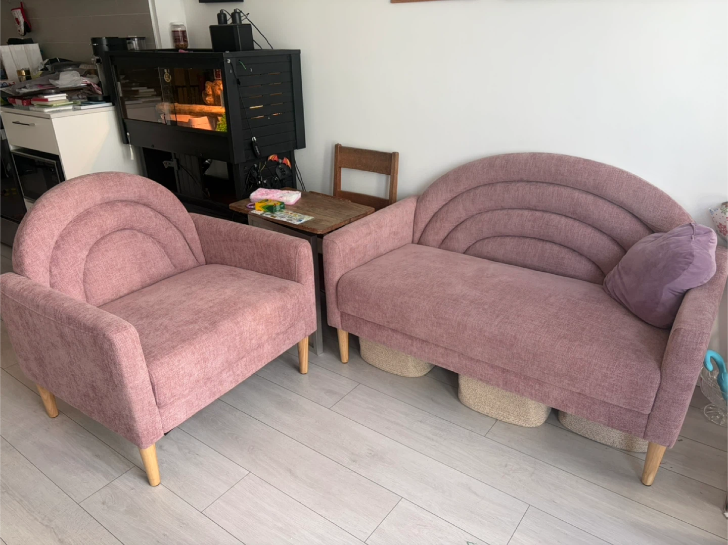 Ebern Designs Conferina love seat & Accent Chair - Pink - photo 3