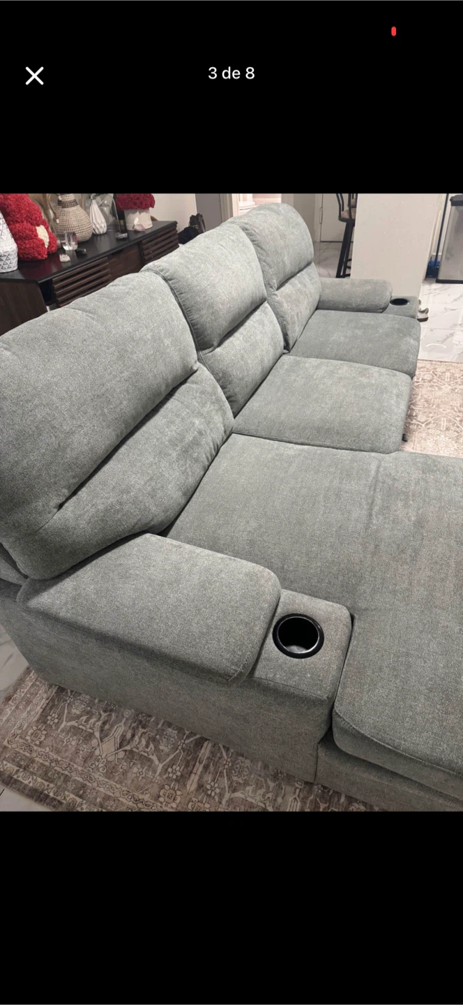 Gray Sectional Sofa with Recliners and Cup Holders - photo 3