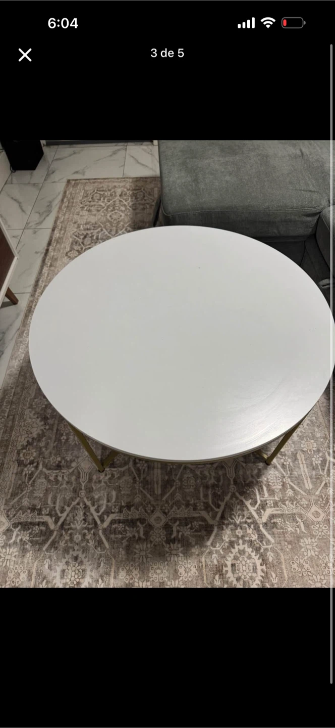 White Round Coffee Table with Gold Legs - photo 2