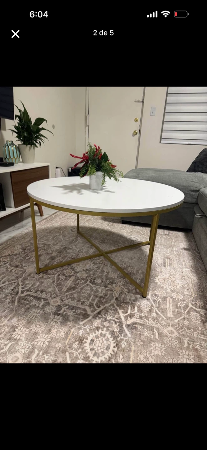 White Round Coffee Table with Gold Legs