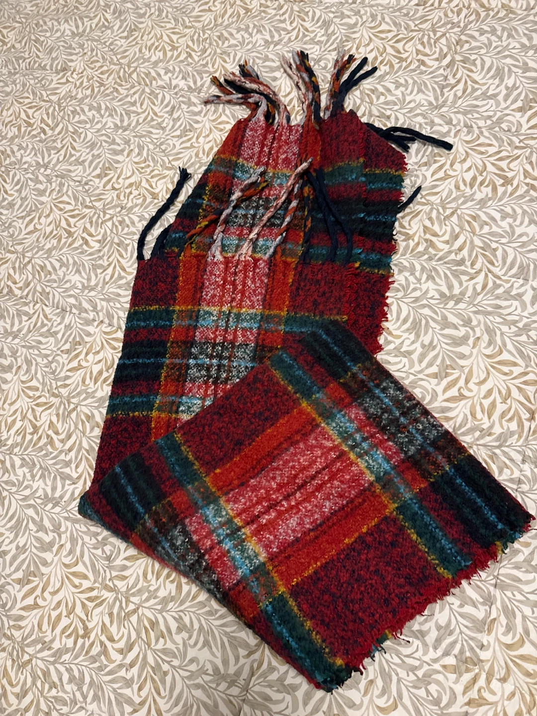 Red Plaid Scarf with Fringe