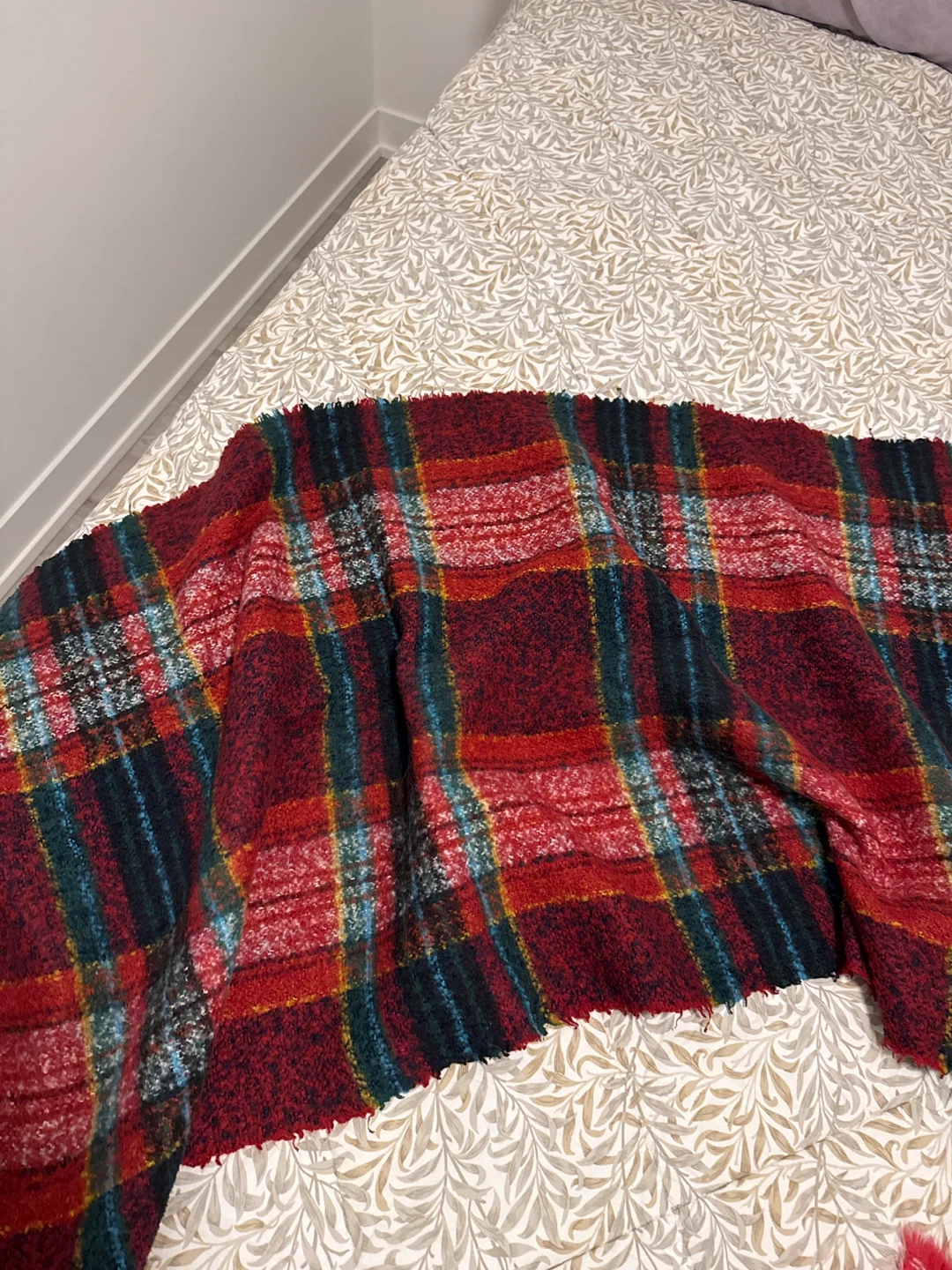 Red Plaid Scarf with Fringe - photo 2