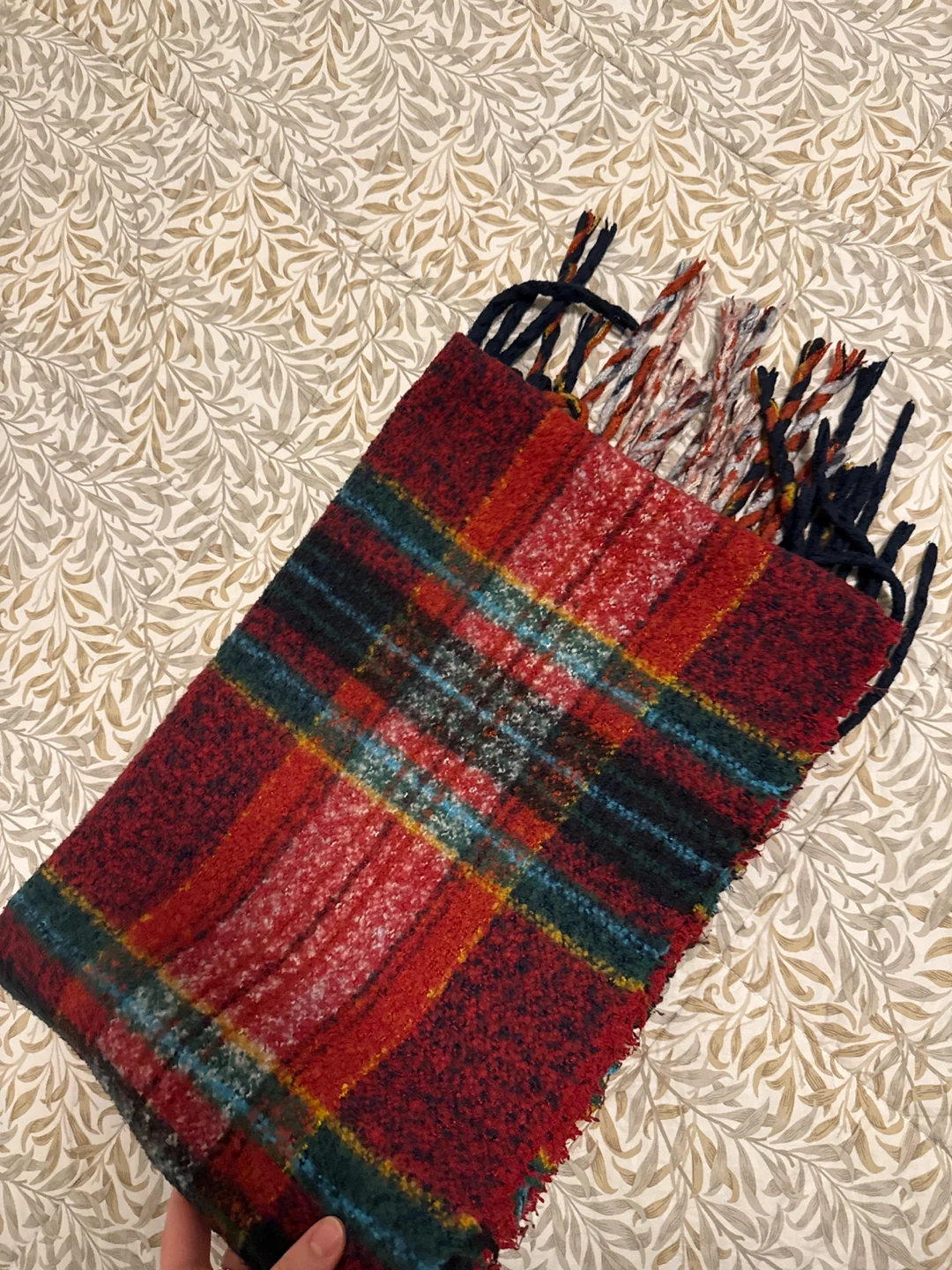 Red Plaid Scarf with Fringe - photo 3