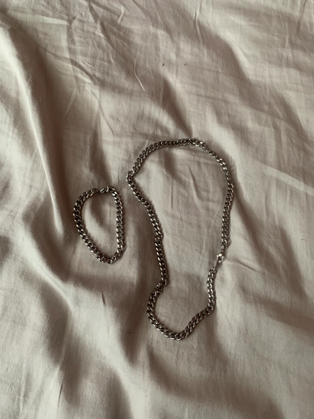 Silver Chain Necklace and Bracelet Set