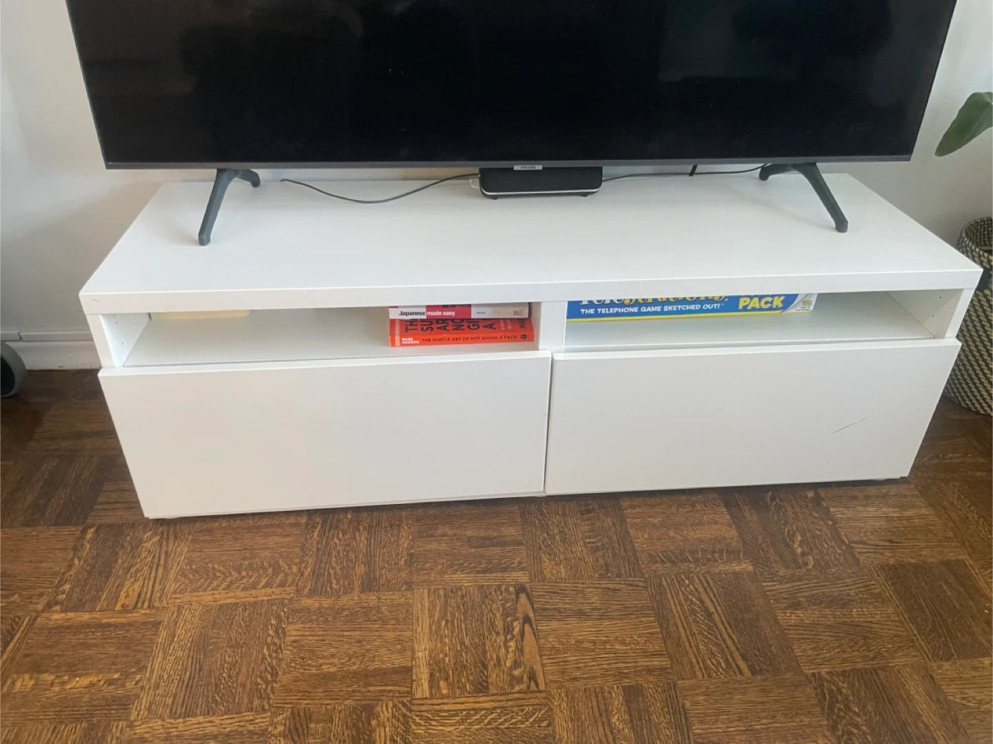 White TV Stand with Drawers