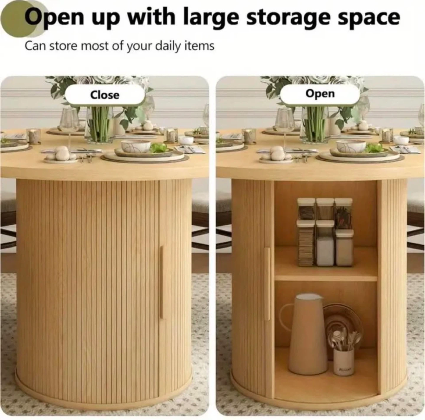 Round Dining Table with Hidden Storage - Light Oak - photo 4