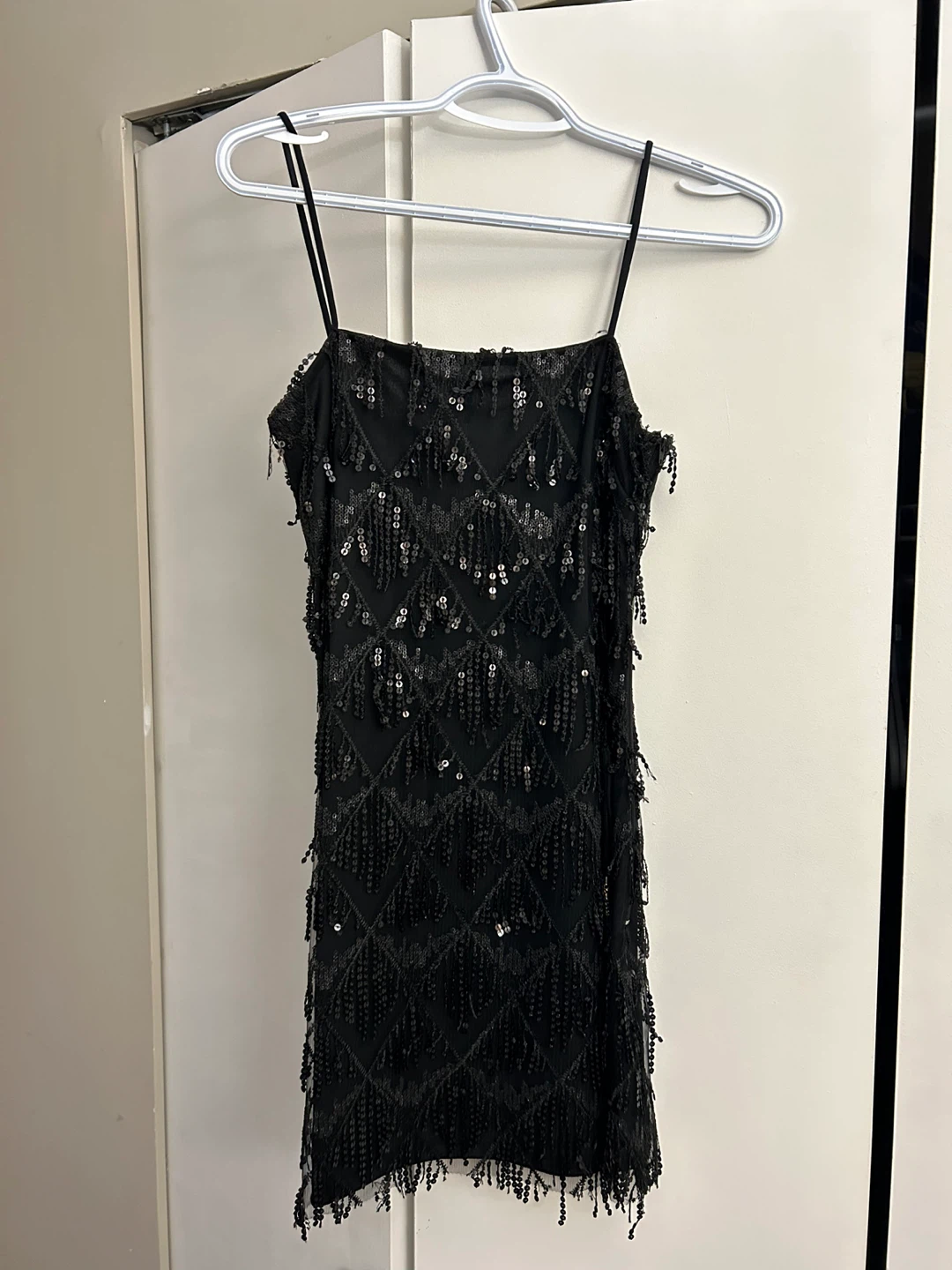 Black Sequin Fringe Dress - Size S
