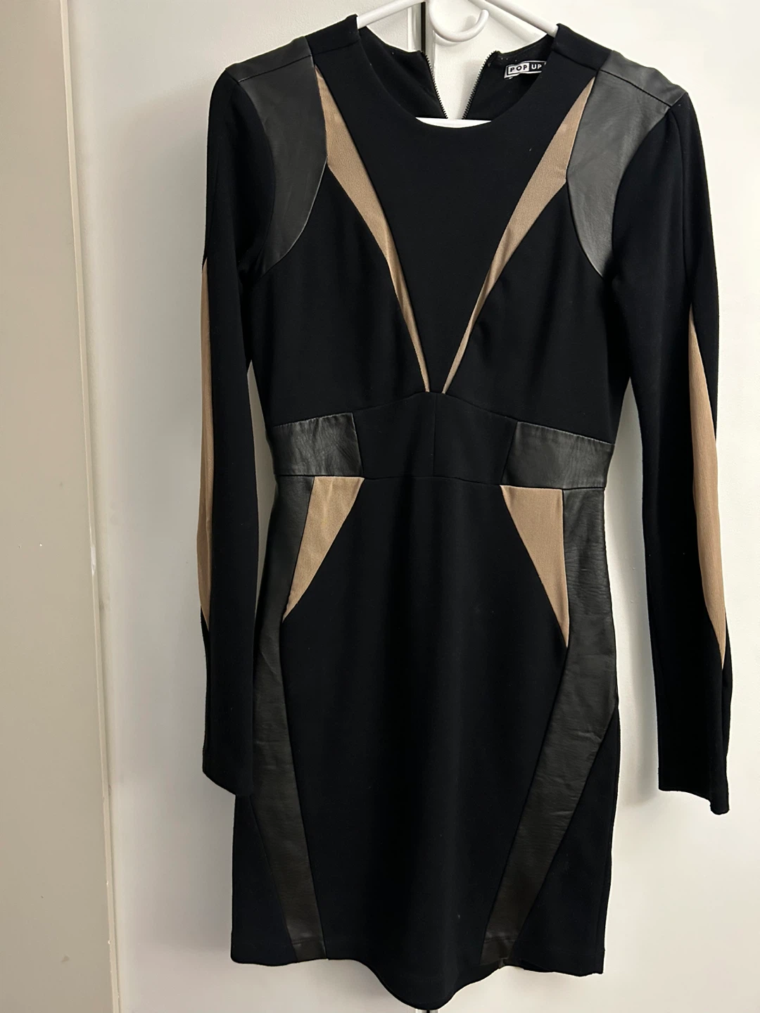 Black & Nude Panelled Dress. Nude mesh - Size M