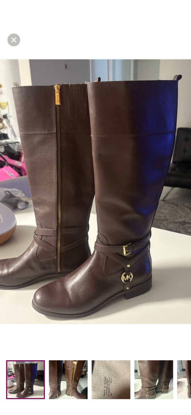 Bottes hautes Michael Kors en cuir brun pour femmes