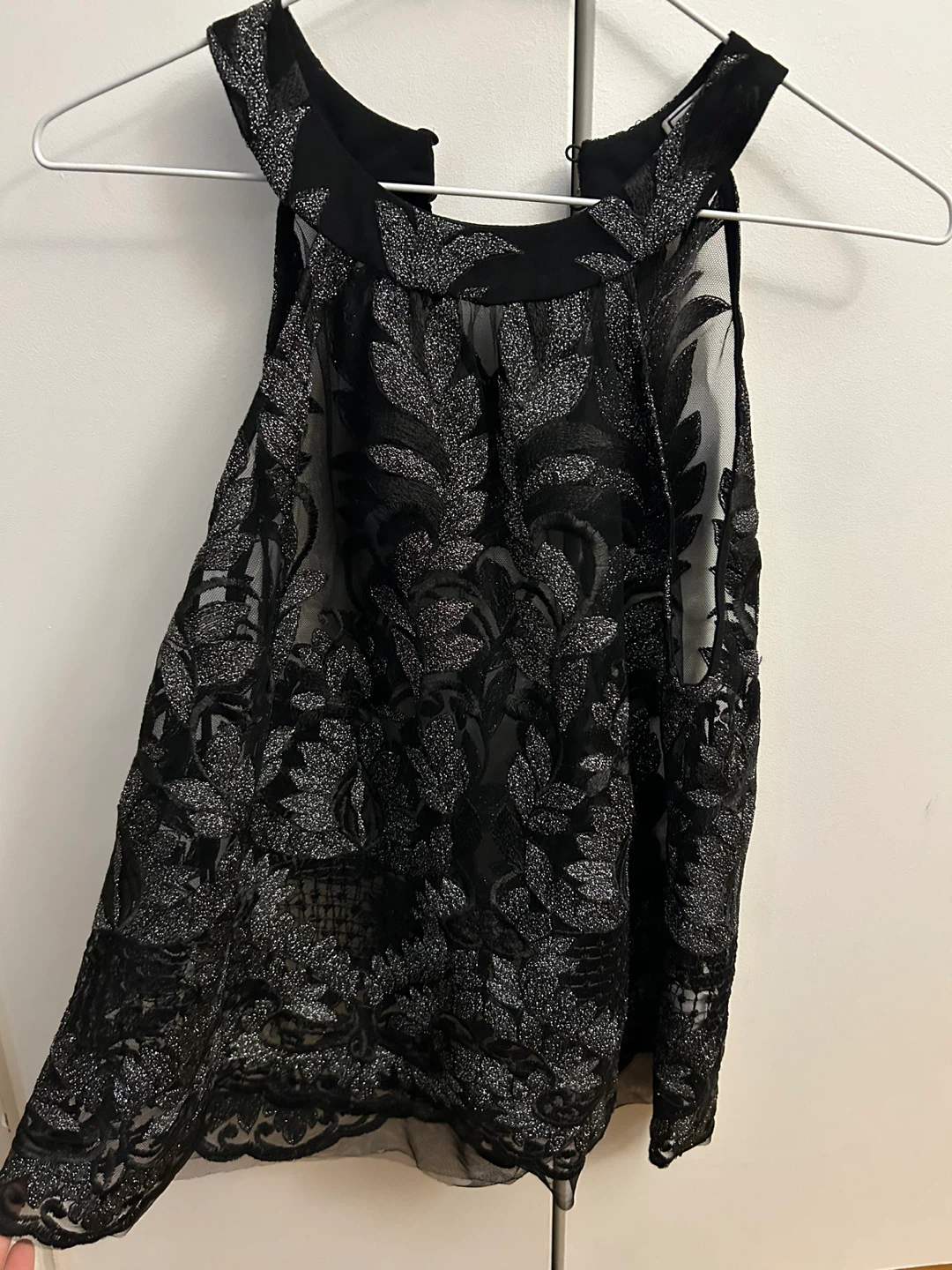 Black Embroidered Mesh Top - size S