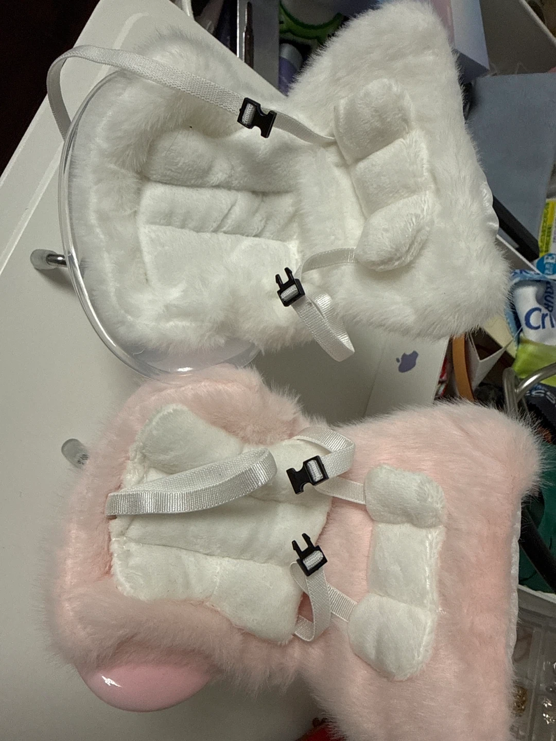 Fuzzy Pet Carrier Backpack - Pink and White