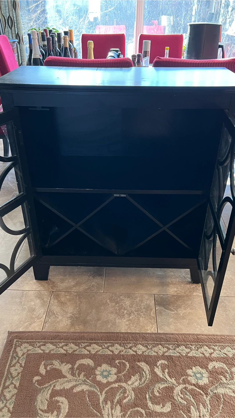 Black Cabinet with Decorative Glass Doors