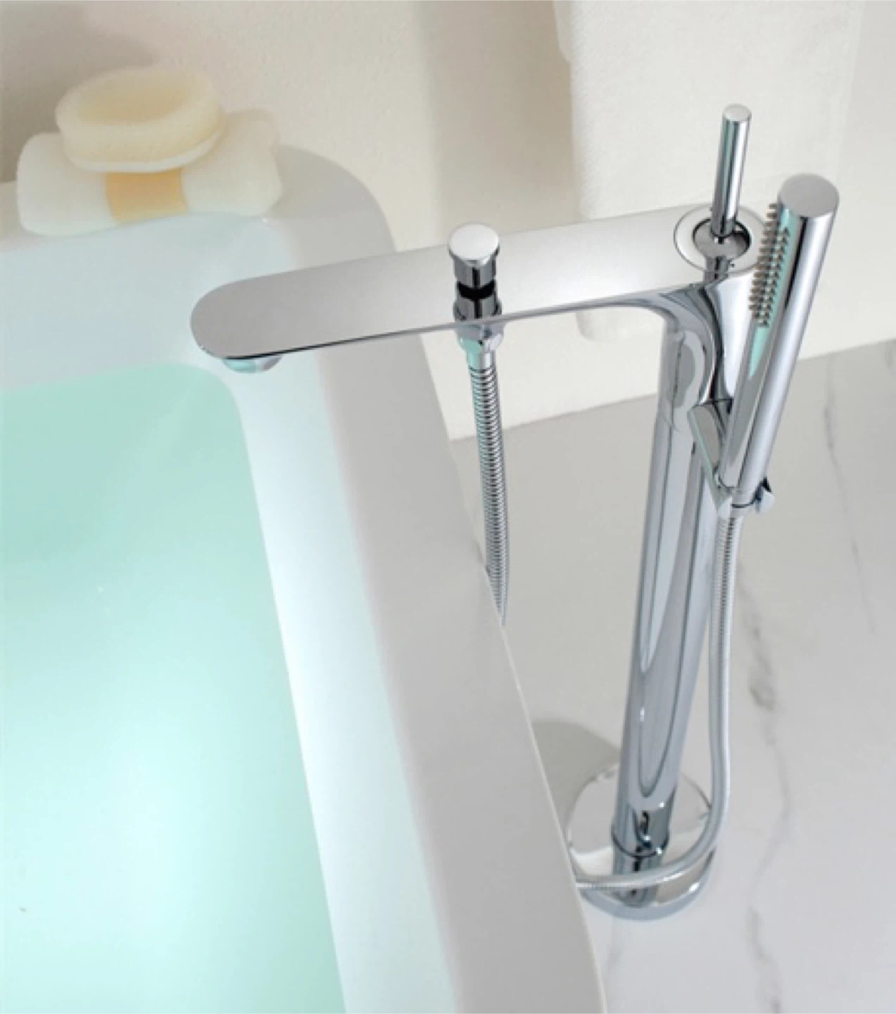 Floor Mount Tub Faucet with Handheld Shower