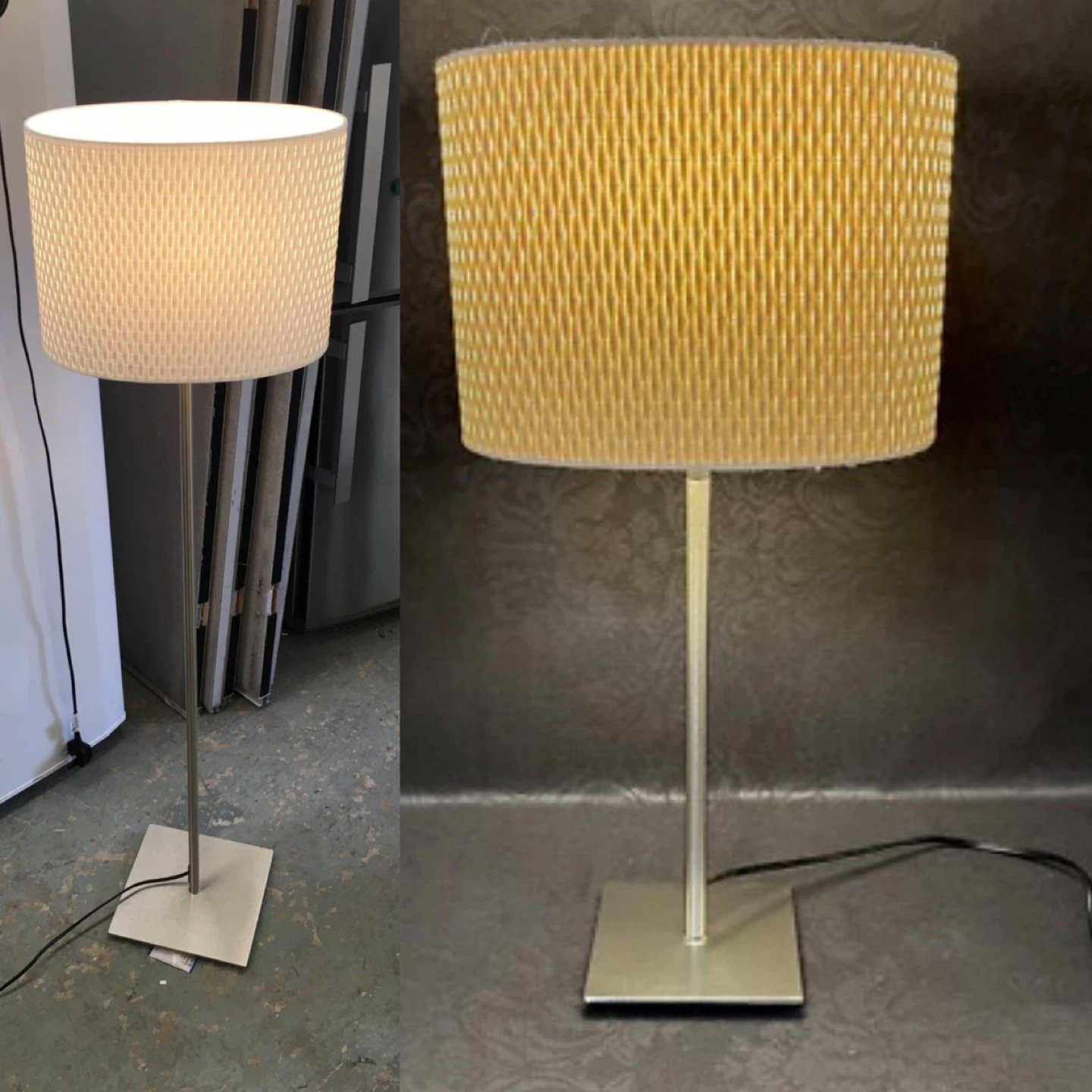 2 Woven Drum Shade Lamps: 1 Table lamp & 1 Floor lamp