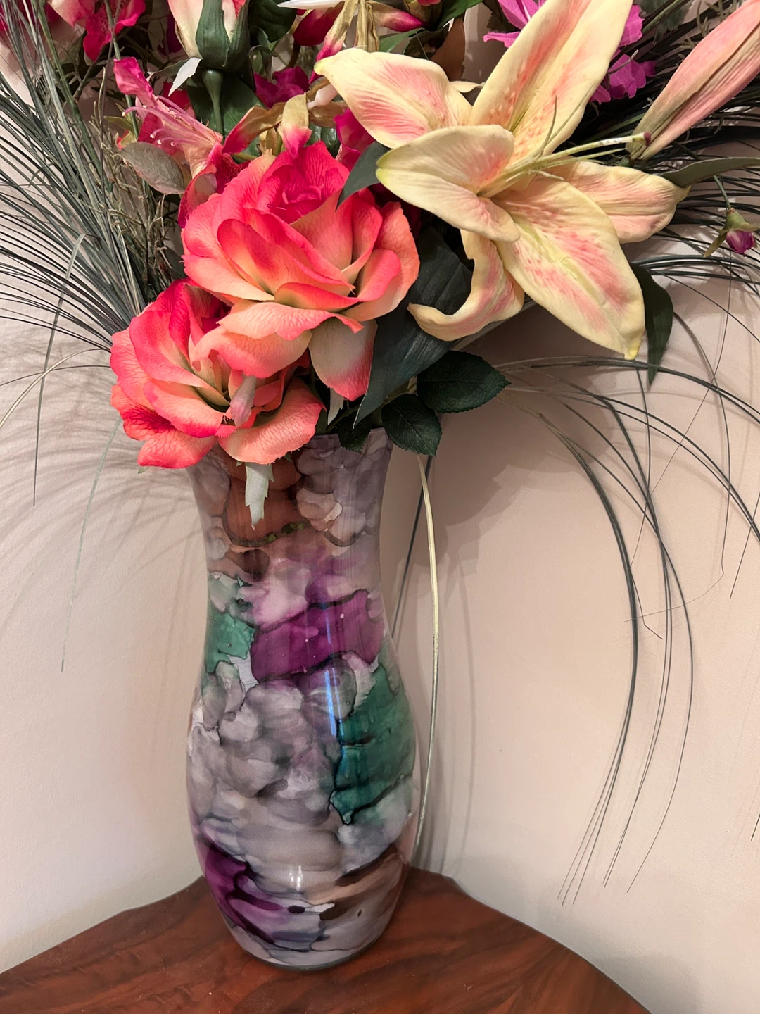 16” glass Vase with Artificial Flowers - photo 2