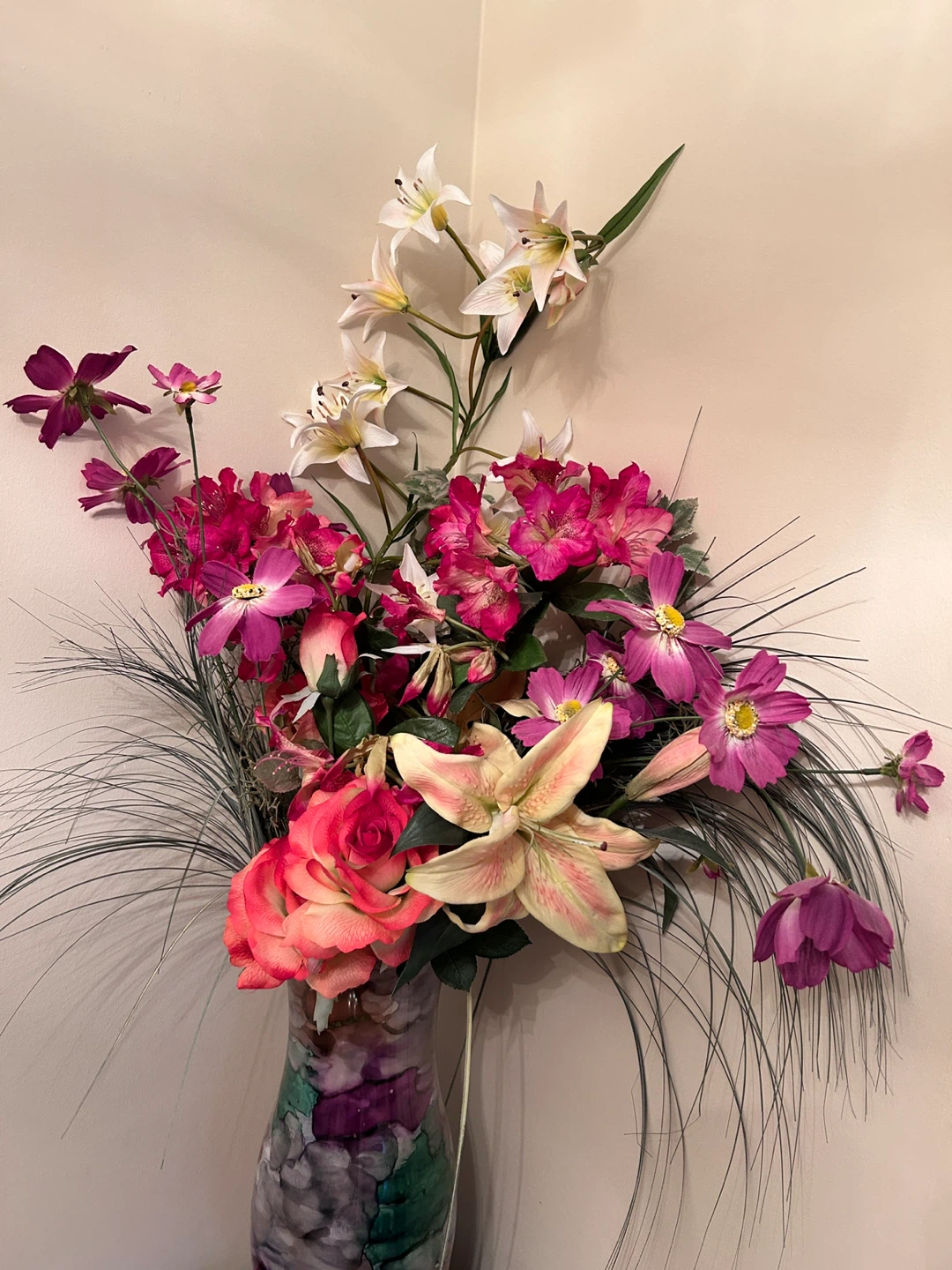 16” glass Vase with Artificial Flowers - photo 3