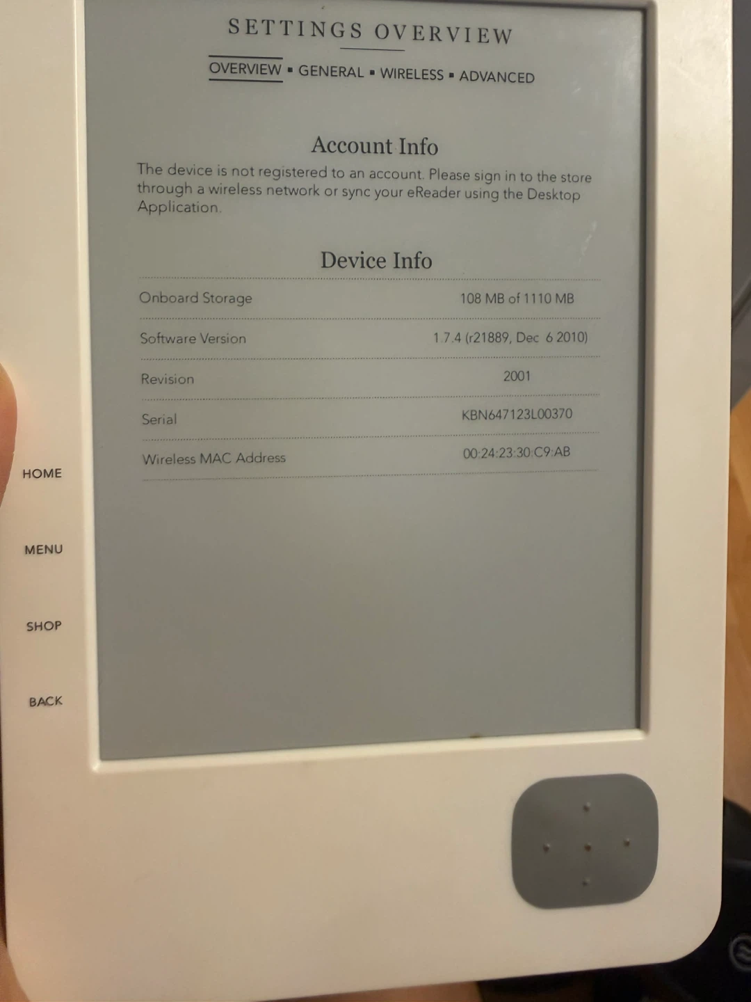 Kobo eReader N647