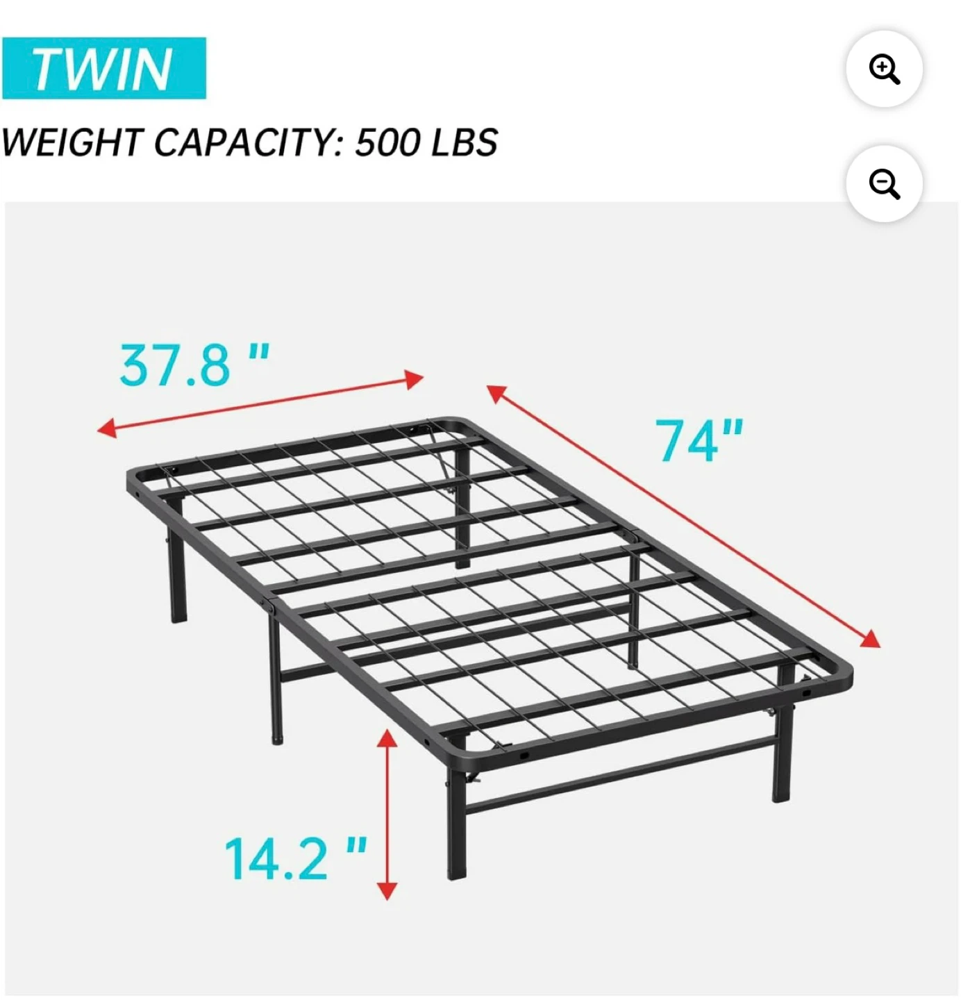 Twin Bed Frame with 500 lbs Capacity