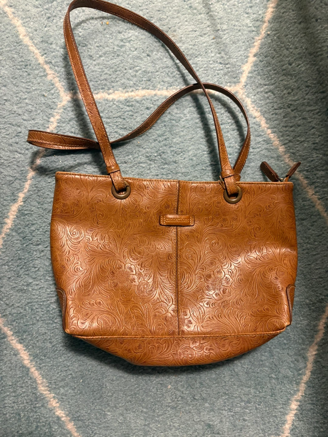 Brown Embossed Leather Shoulder Bag