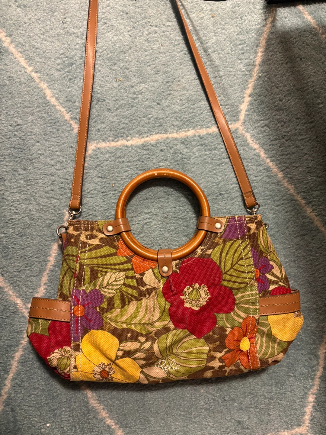Relic Floral Satchel Bag with Wooden Handle