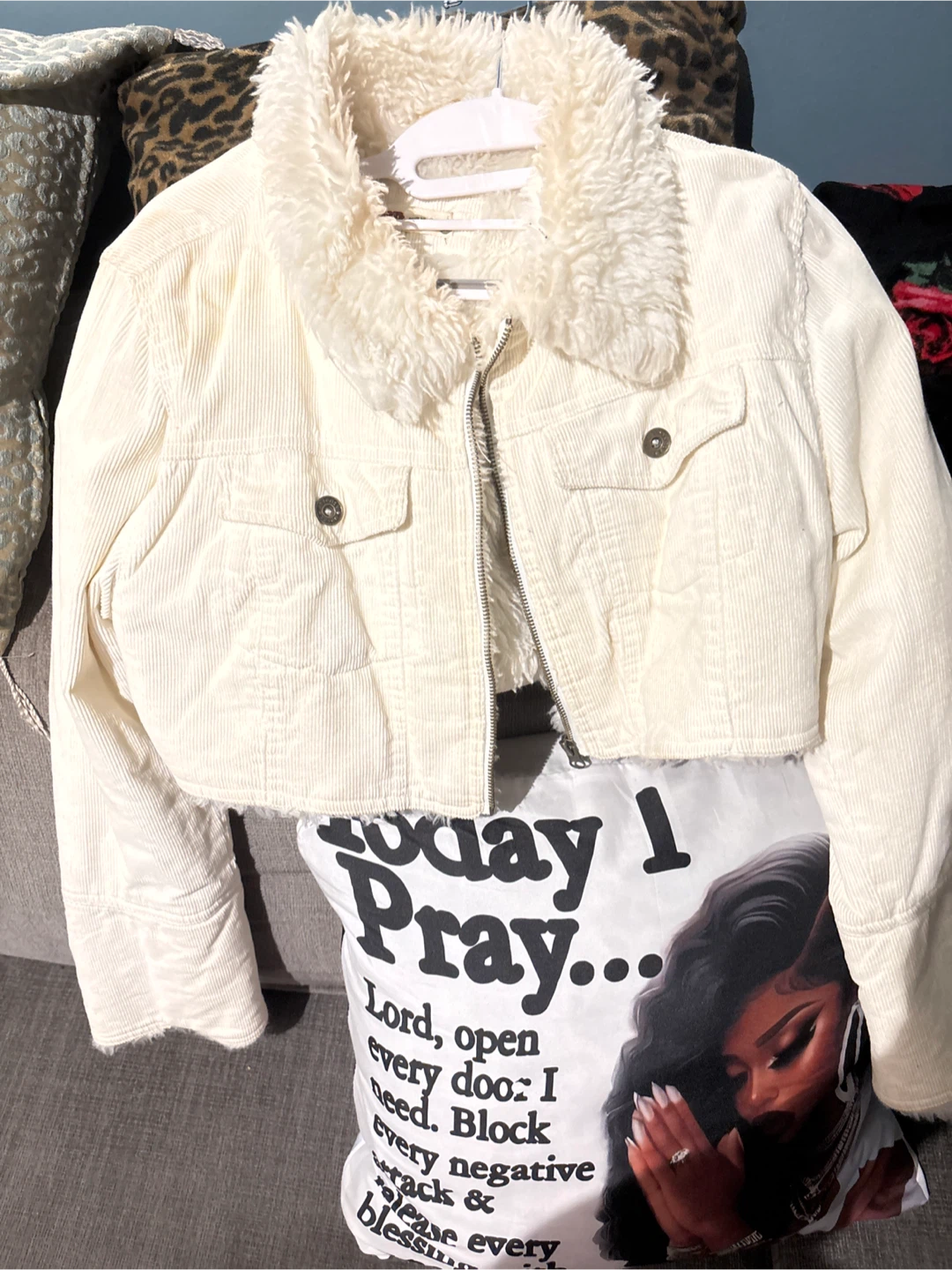 Cream Corduroy Sherpa Collar Jacket