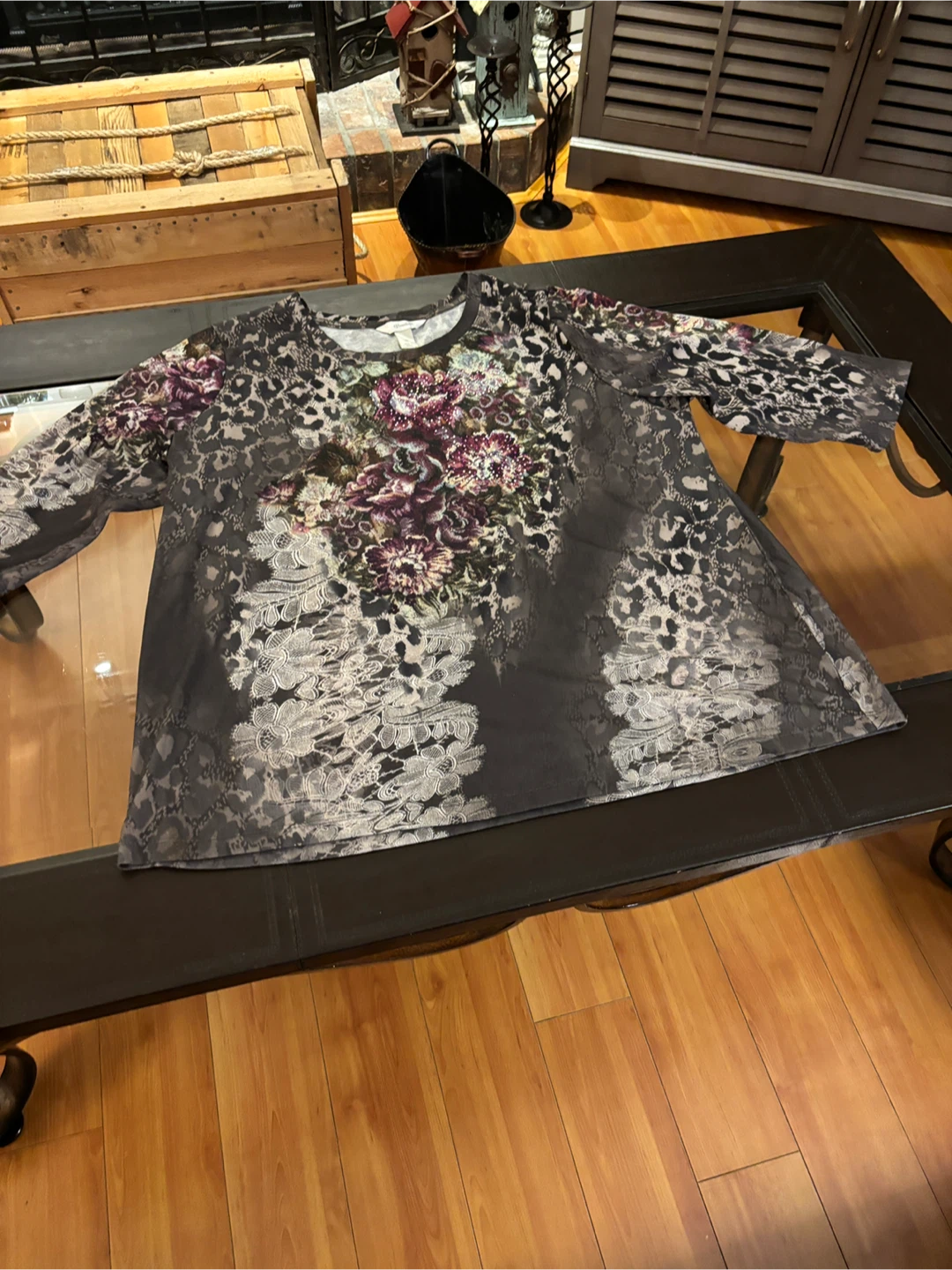 🌸 Rhinestone-Studded Floral Top, Half Sleeves - Size 2X - photo 3