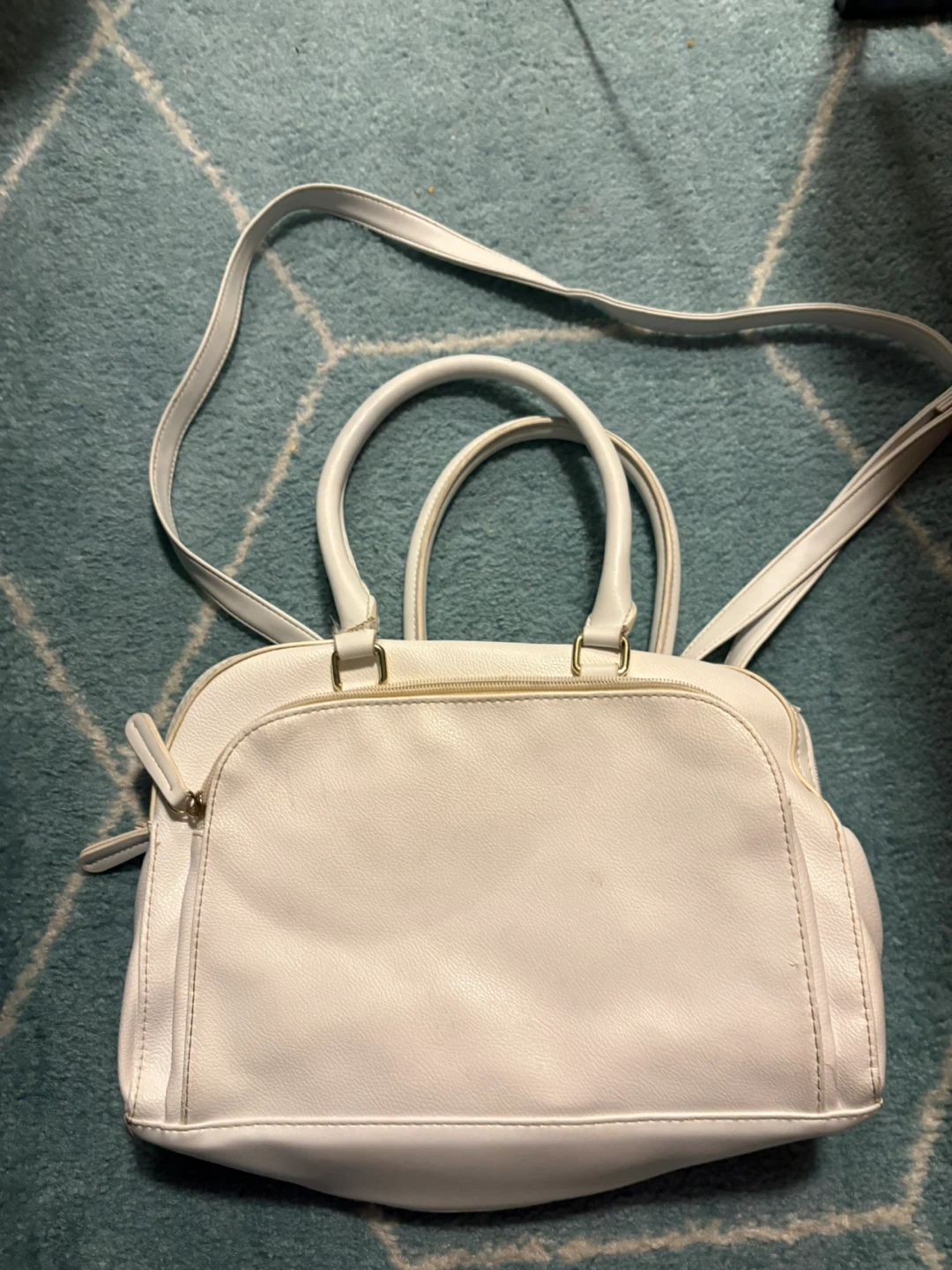 White Satchel Bag with Straw Accent - photo 2