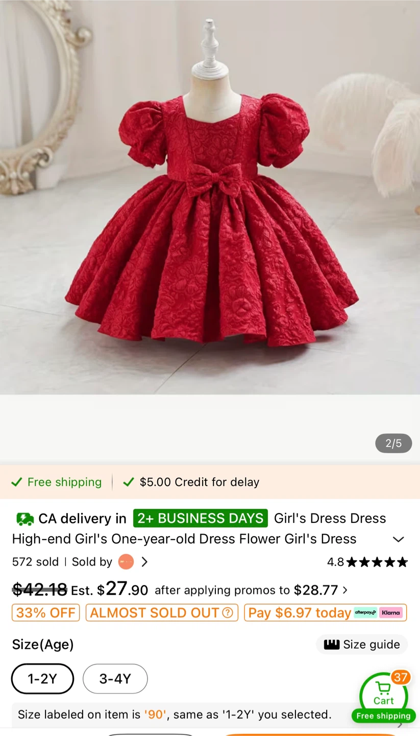 Girl's Red One-year-old Dress Flower Girl's Dress - photo 2