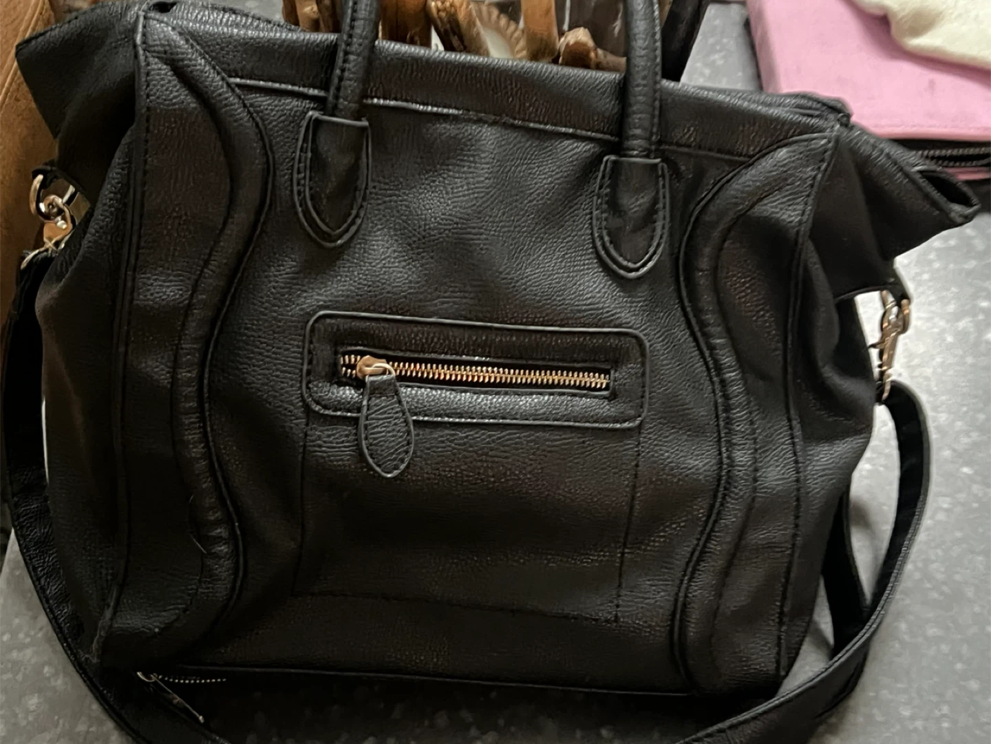Black Faux Leather Satchel Handbag - photo 3