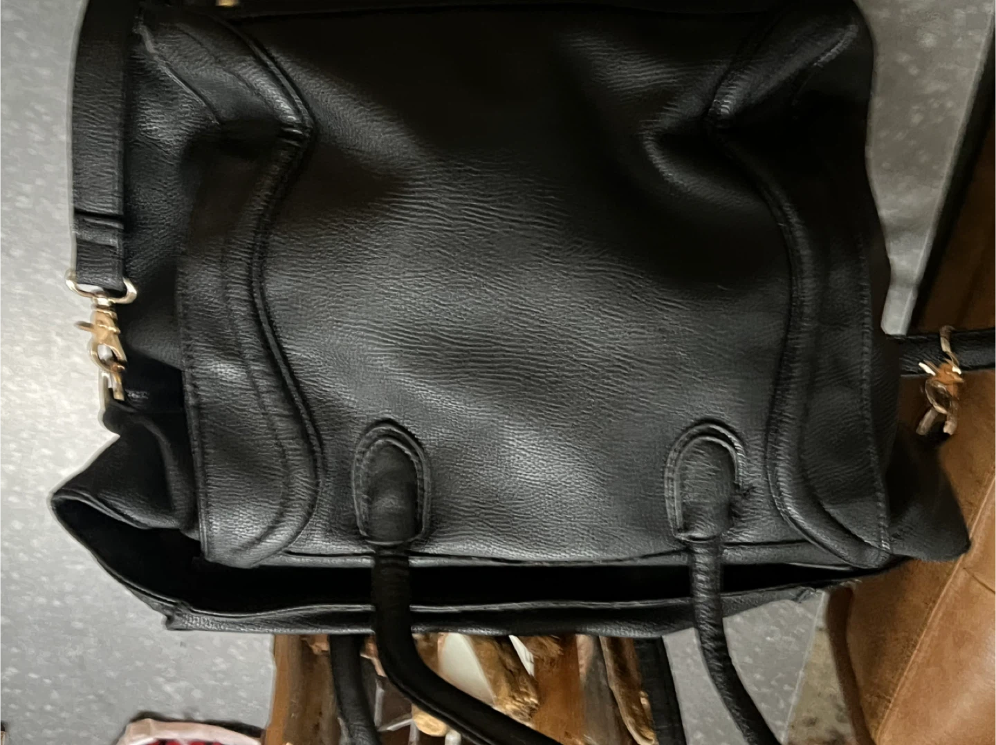 Black Faux Leather Satchel Handbag - photo 4